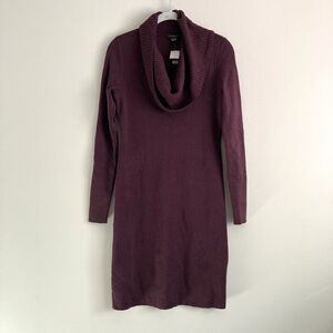 Ann Taylor Cowl Neck Wool Blend Sweater Dress Burgandy Womens Size XS Stretch